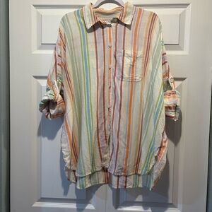 American eagle oversized relaxed fit multicolor button up shirt beach sz XS